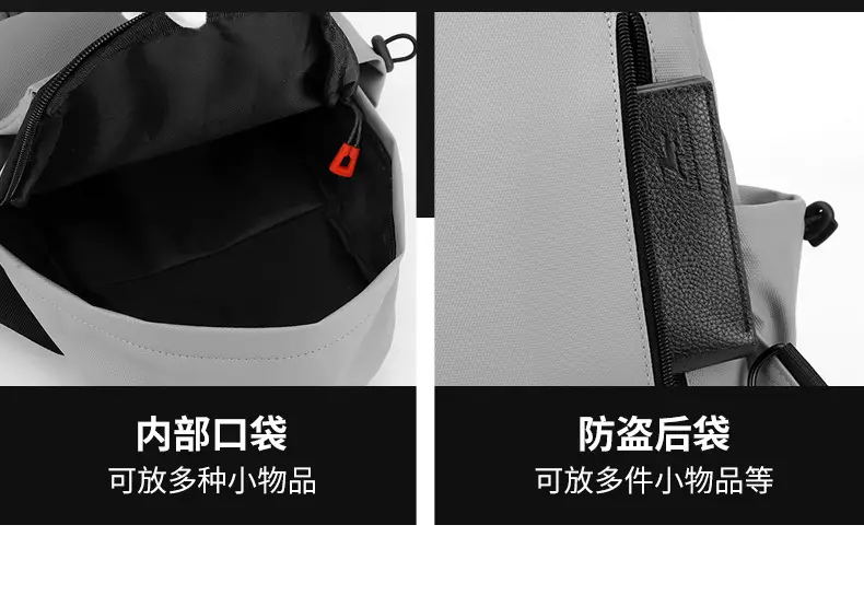 Men's Grey Crossbody Backpack with Red Zippers — feature 8