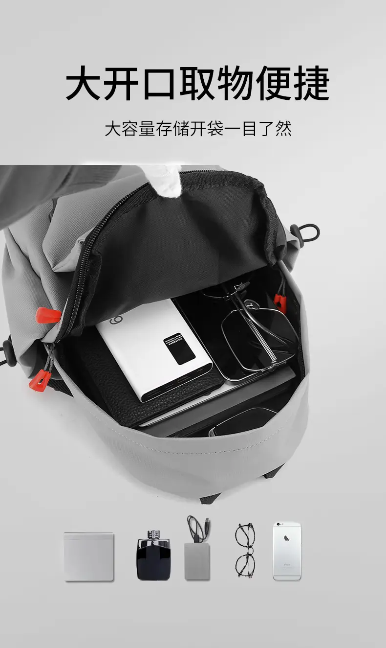 Men's Grey Crossbody Backpack with Red Zippers — feature 9