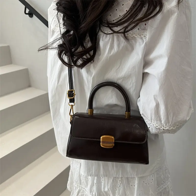 Korean Style Brown Lock Tote Bag for Women