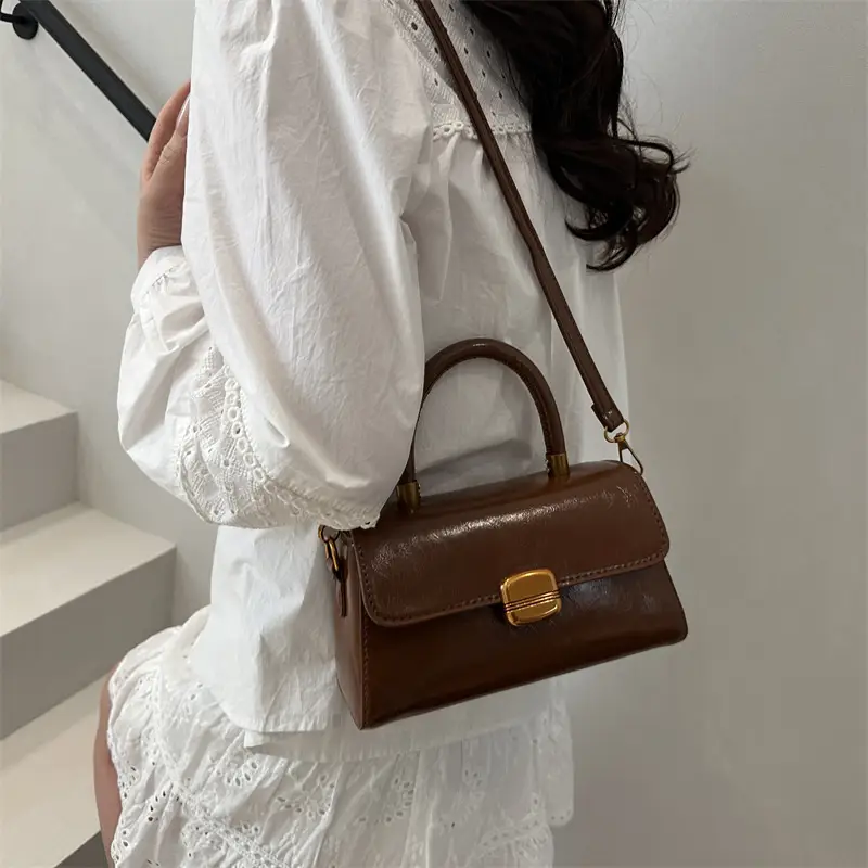 Korean Style Brown Lock Tote Bag for Women