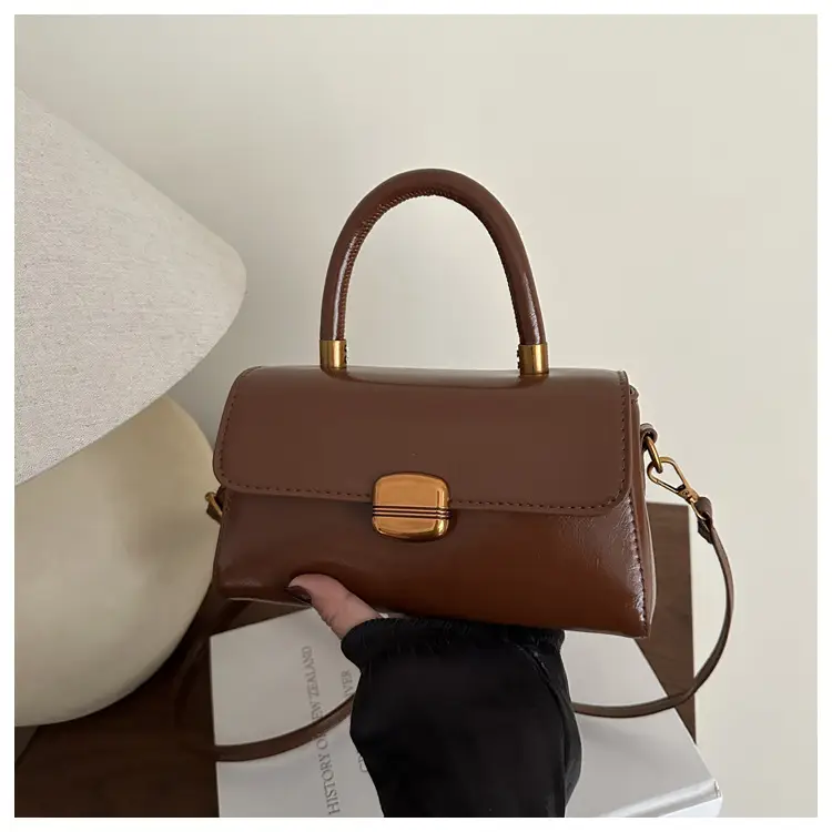 Korean Style Brown Lock Tote Bag for Women — feature 21
