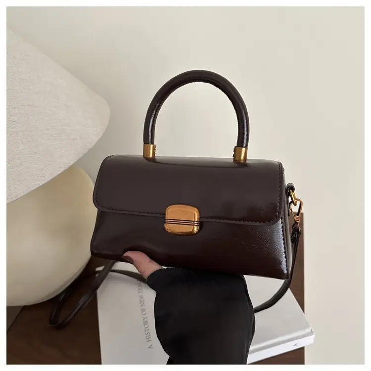 Korean Style Brown Lock Tote Bag for Women
