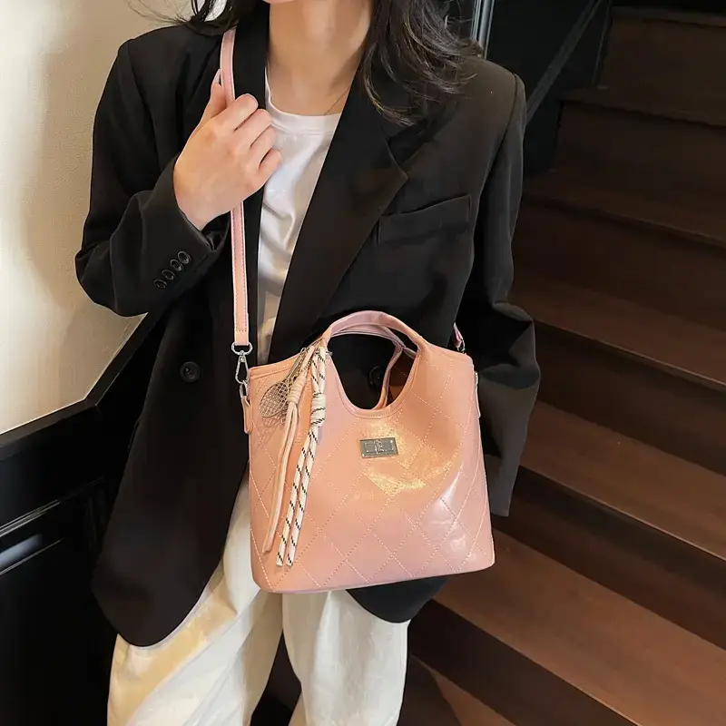 Women's Vintage Diamond Lattice Shoulder Bag Beige 2025 - Image 6