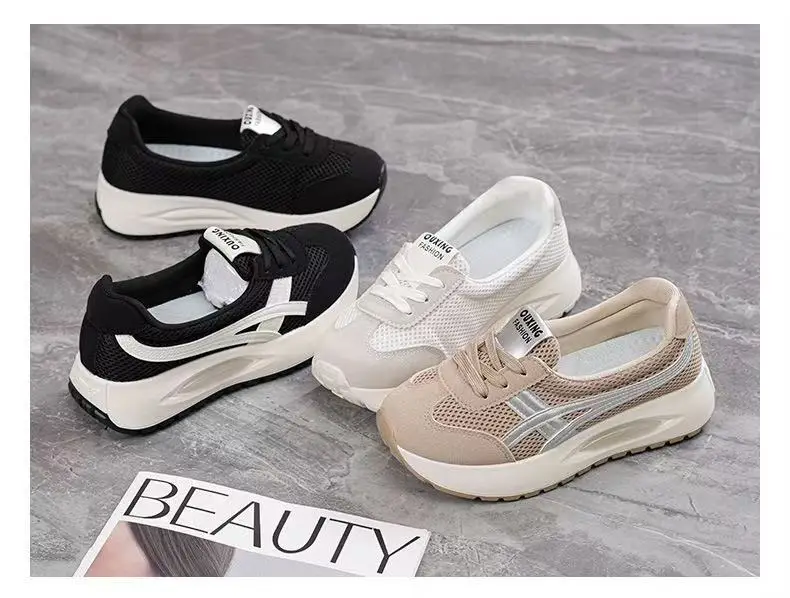 Korean-Style Shallow Mouth Sneakers for Women, Trendy New Spring Sports Running Casual Thick-Soled Dad Shoes for Middle-Aged Moms — feature 30