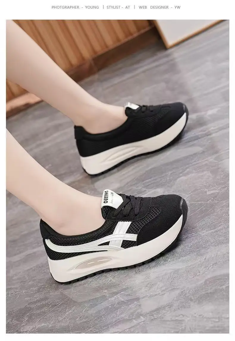 Korean-Style Shallow Mouth Sneakers for Women, Trendy New Spring Sports Running Casual Thick-Soled Dad Shoes for Middle-Aged Moms — feature 34