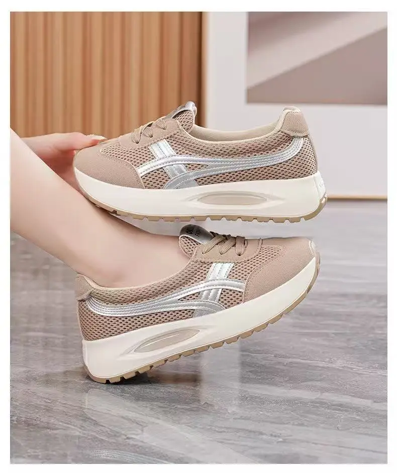 Korean-Style Shallow Mouth Sneakers for Women, Trendy New Spring Sports Running Casual Thick-Soled Dad Shoes for Middle-Aged Moms — feature 37