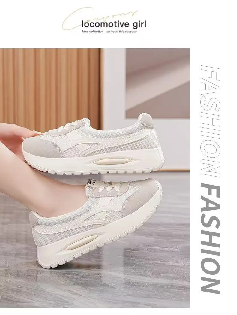 Korean-Style Shallow Mouth Sneakers for Women, Trendy New Spring Sports Running Casual Thick-Soled Dad Shoes for Middle-Aged Moms — feature 39