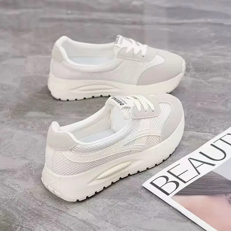 Korean-Style Shallow Mouth Sneakers for Women, Trendy New Spring Sports Running Casual Thick-Soled Dad Shoes for Middle-Aged Moms - Image 2