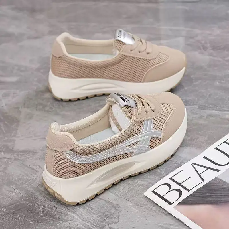 Korean-Style Shallow Mouth Sneakers for Women, Trendy New Spring Sports Running Casual Thick-Soled Dad Shoes for Middle-Aged Moms - Image 3