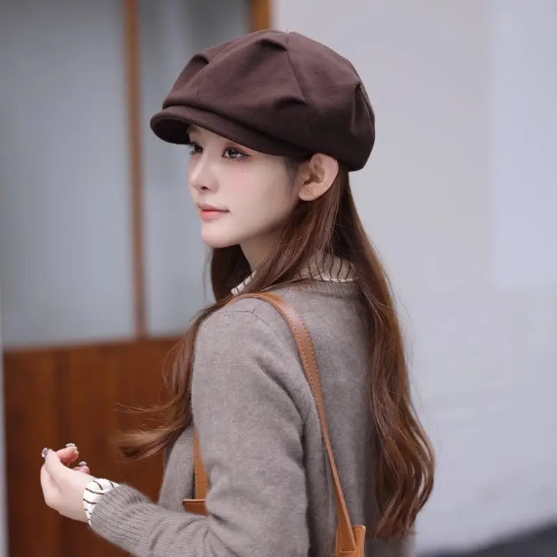 Women Retro Tan Cap Bailey Print - Image 2
