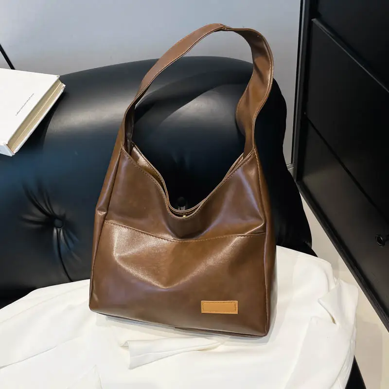 Korean Style Oilskin Tote Bag Brown Large Capacity - Image 5