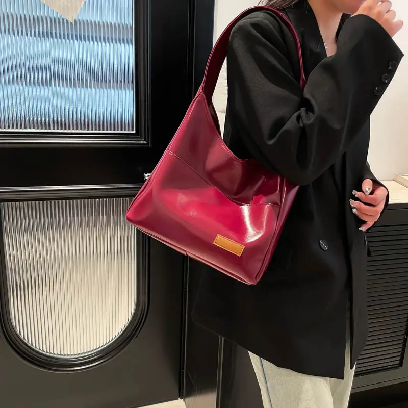 Korean Style Oilskin Tote Bag Brown Large Capacity - Image 6