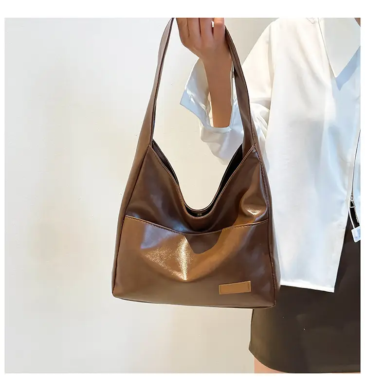 Korean Style Oilskin Tote Bag Brown Large Capacity — feature 16
