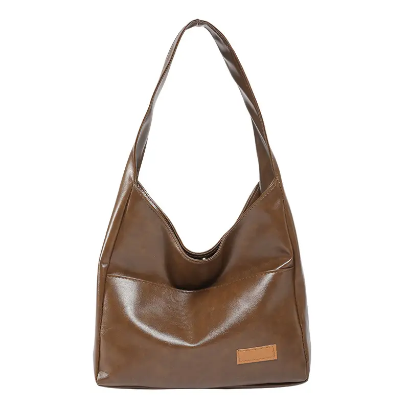 Korean Style Oilskin Tote Bag Brown Large Capacity - Image 4