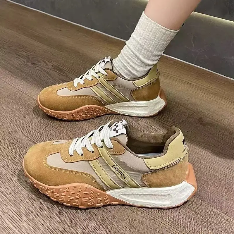 Women's Beige Platform Waffle Sneakers with Thick Sole