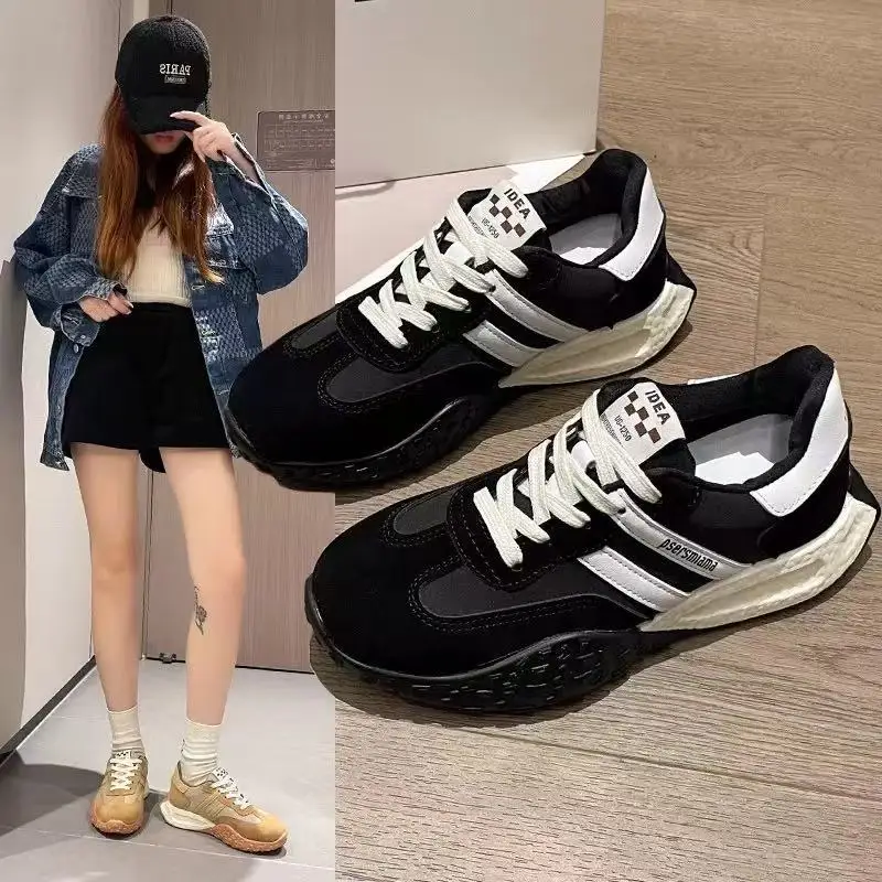 Women's Spring Thick-Soled Dad Sneakers, Color-Blocked Platform Waffle Shoes, Versatile Soft-Soled Casual Shoes for Women - Image 4