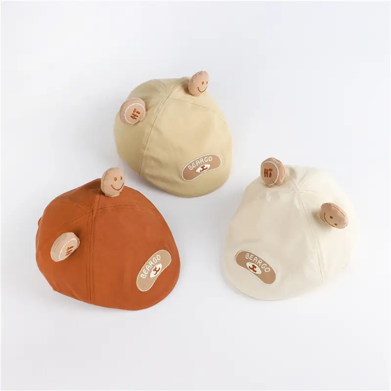 Children's Bear Cap Brown Forward Design with Smile Patch - Image 6