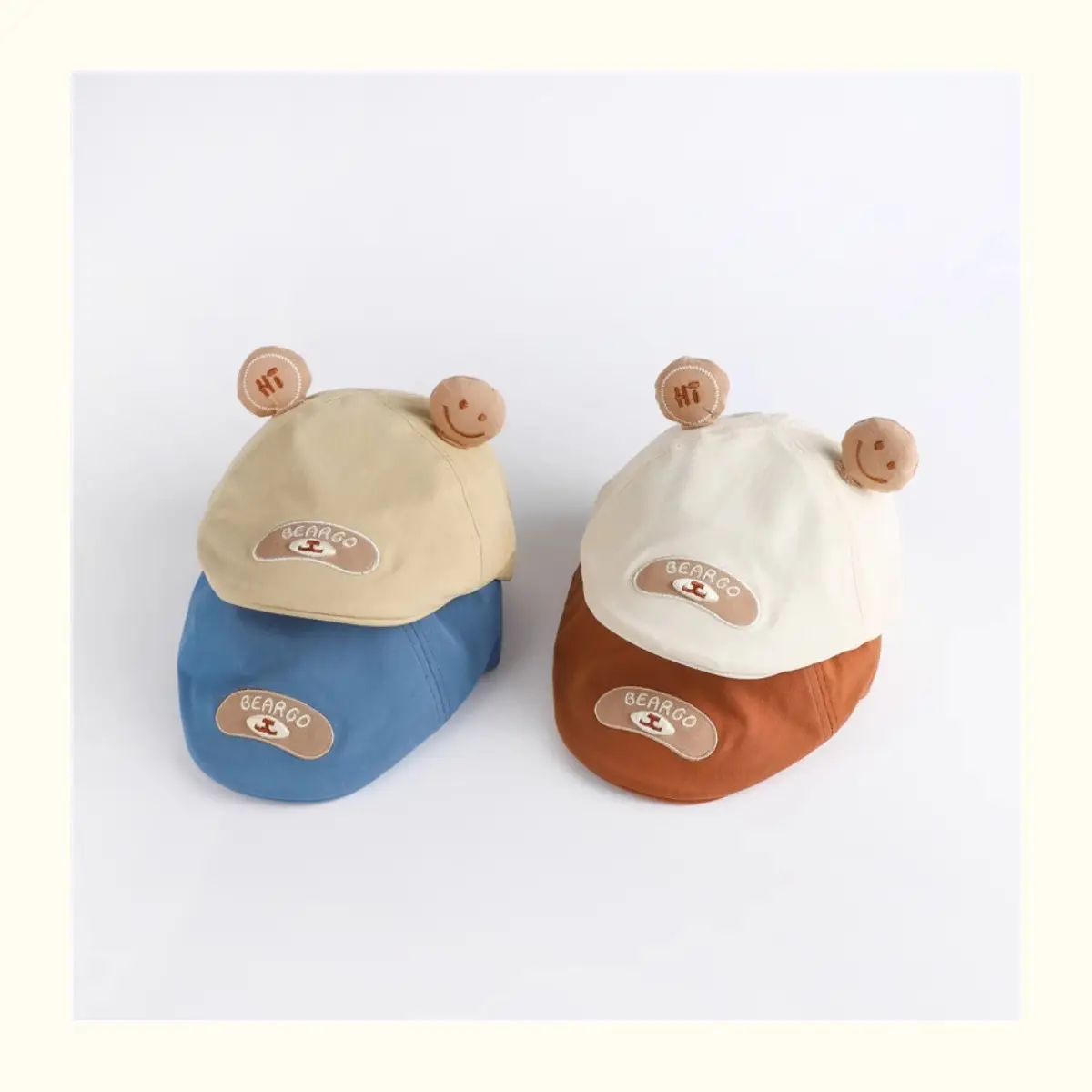 Children's Bear Cap Brown Forward Design with Smile Patch — feature 2