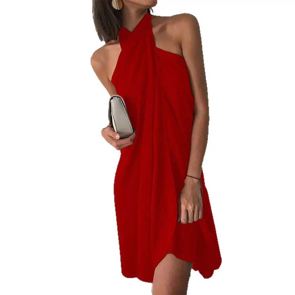 Red Halter Dress for Women Summer Casual Wear