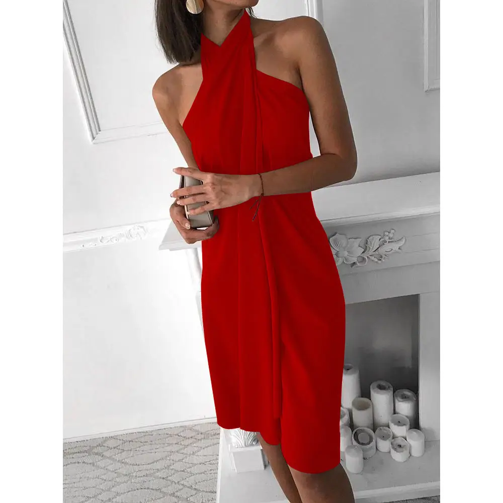 Red Halter Dress for Women Summer Casual Wear