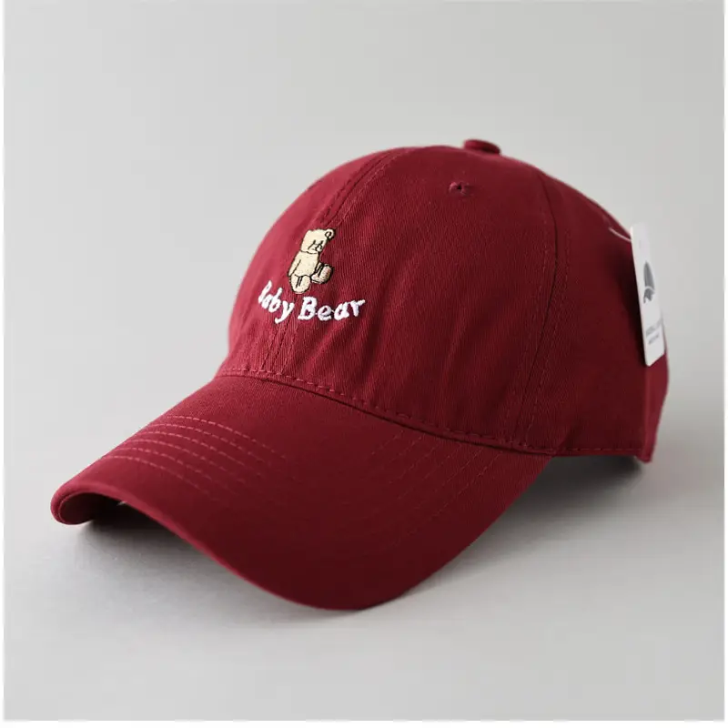 Maroon Cartoon Bear Cap for Men Women Couple Sunshade Face Show Small