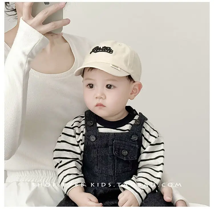Kids Bamber Brim Cap Black Beige Embroidered "Buster" — feature 4