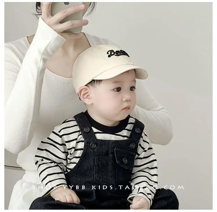 Kids Bamber Brim Cap Black Beige Embroidered "Buster" — feature 5