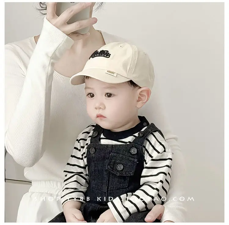 Kids Bamber Brim Cap Black Beige Embroidered "Buster" — feature 6