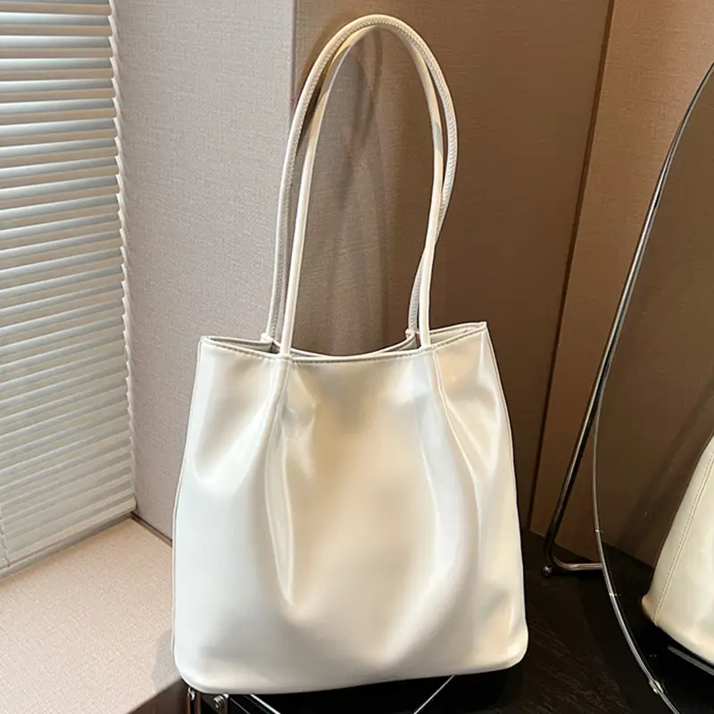 White Leather Shoulder Bag for Women Large Capacity - Image 11