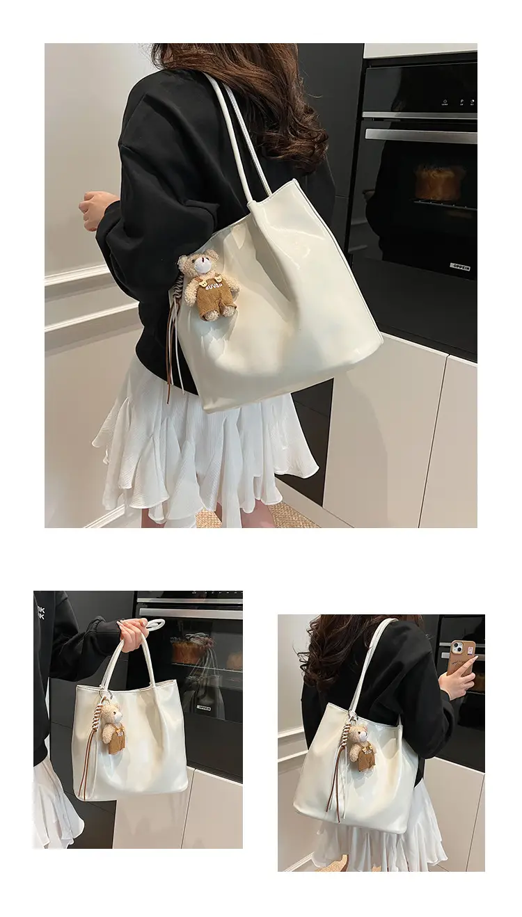 White Leather Shoulder Bag for Women Large Capacity — feature 12