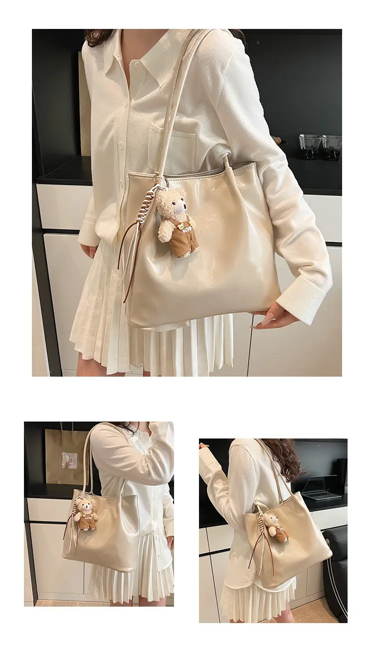White Leather Shoulder Bag for Women Large Capacity — feature 13