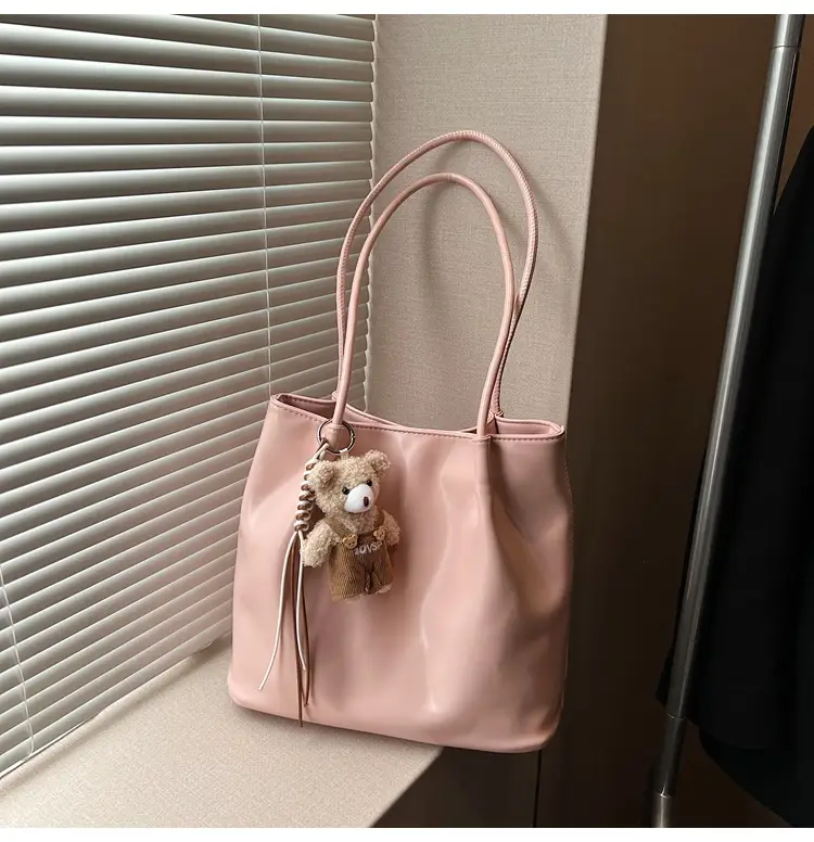 White Leather Shoulder Bag for Women Large Capacity - Image 2