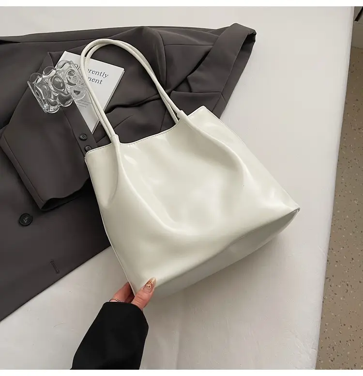 White Leather Shoulder Bag for Women Large Capacity - Image 8