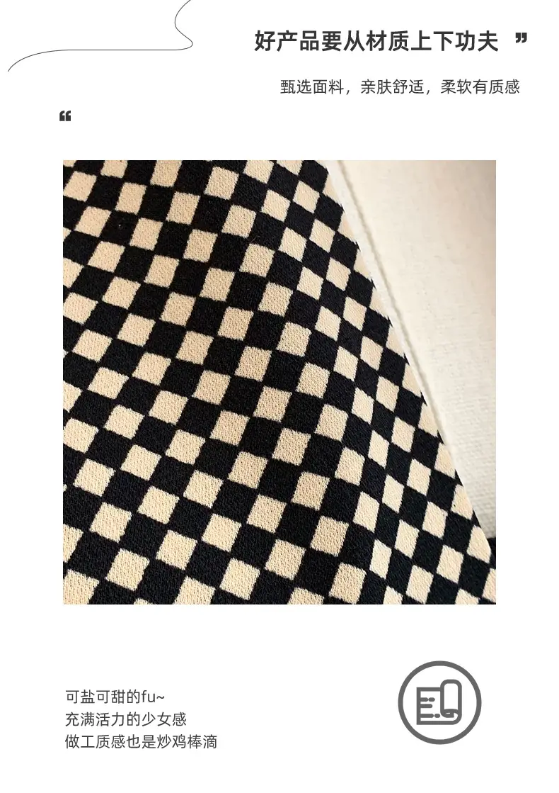 Black Checkered Bow Silk Scarf for Women — feature 2