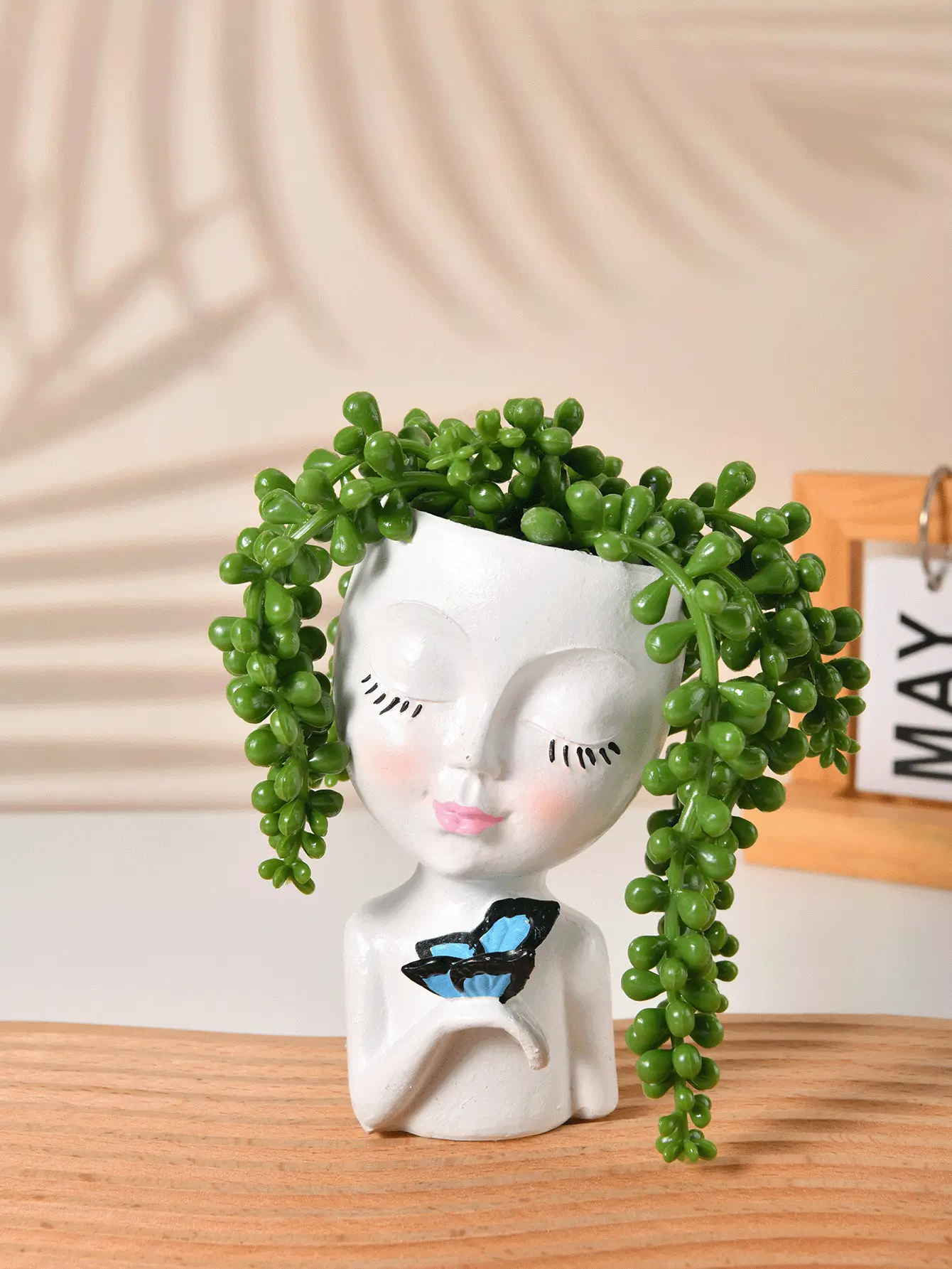 Golden Abstract Beauty Resin Flower Pot with Green Leaves — feature 6