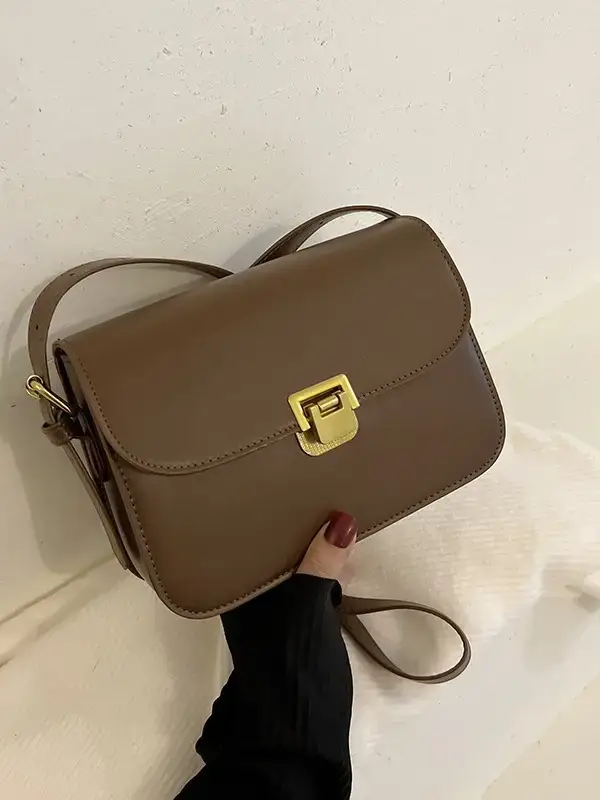 Brown Crossbody Bag with Gold Clasp for Women - Image 6
