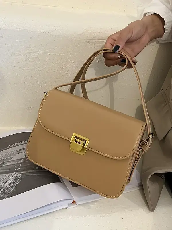 Brown Crossbody Bag with Gold Clasp for Women - Image 7