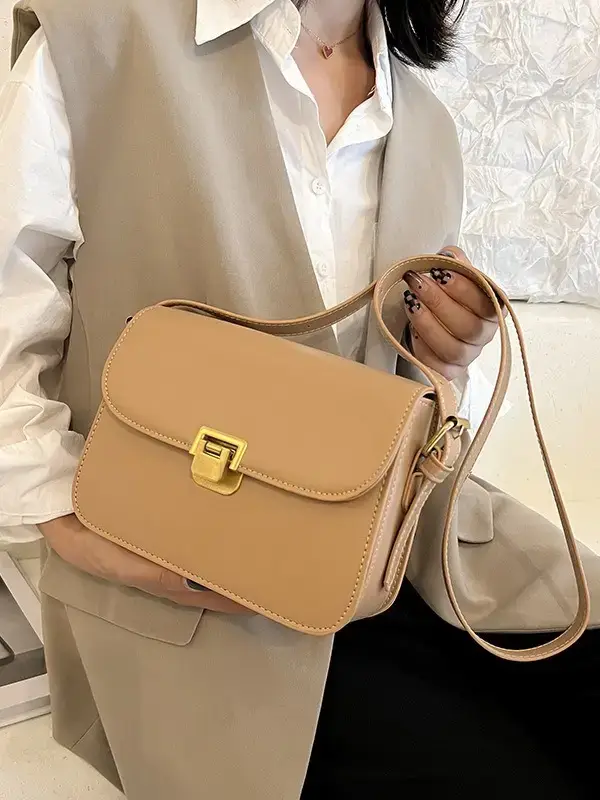 Brown Crossbody Bag with Gold Clasp for Women - Image 8