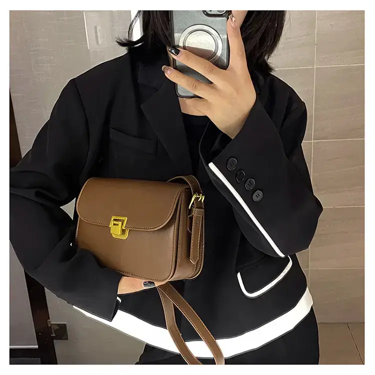 Brown Crossbody Bag with Gold Clasp for Women — feature 12