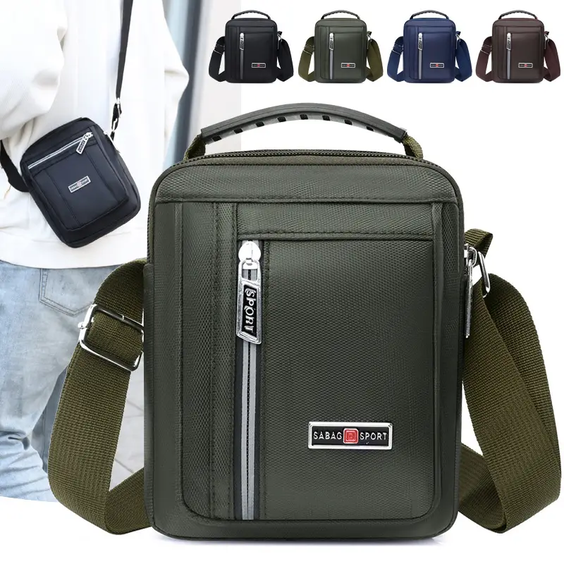 Men's Nylon Messenger Bag Black Vertical Design - Image 6