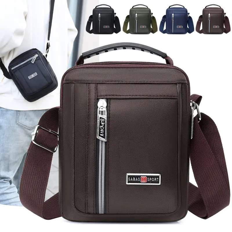 Men's Nylon Messenger Bag Black Vertical Design - Image 7