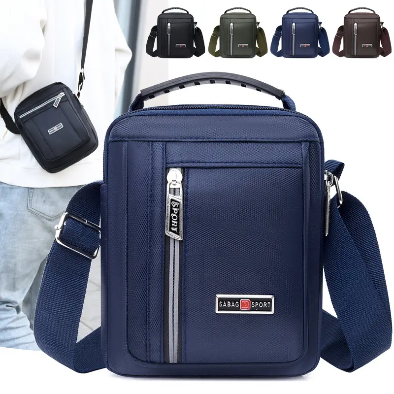 Men's Nylon Messenger Bag Black Vertical Design - Image 8