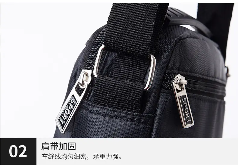 Men's Nylon Messenger Bag Black Vertical Design — feature 12