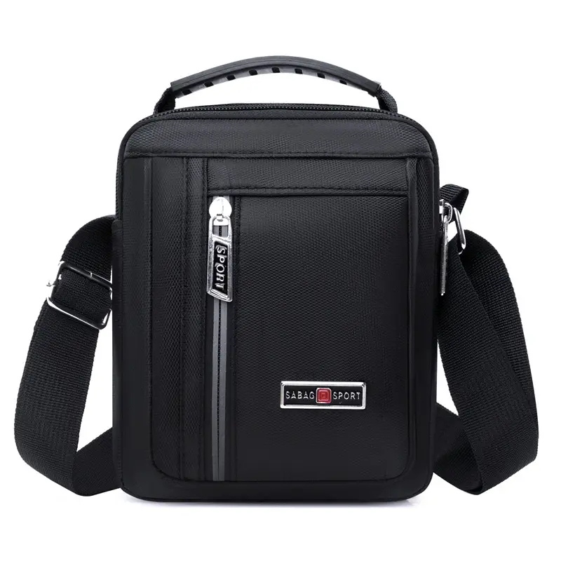 Men's Nylon Messenger Bag Black Vertical Design - Image 2