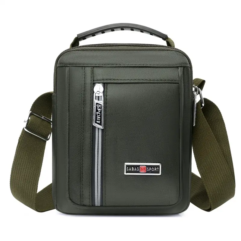 Men's Nylon Messenger Bag Black Vertical Design - Image 3