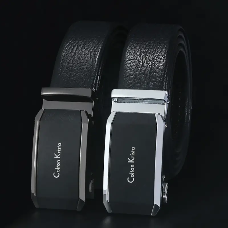 Men's Black Automatic Buckle Belt Real Two-Layer Cowhide - Image 5