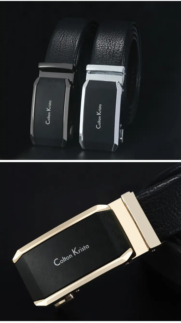 Men's Black Automatic Buckle Belt Real Two-Layer Cowhide — feature 5
