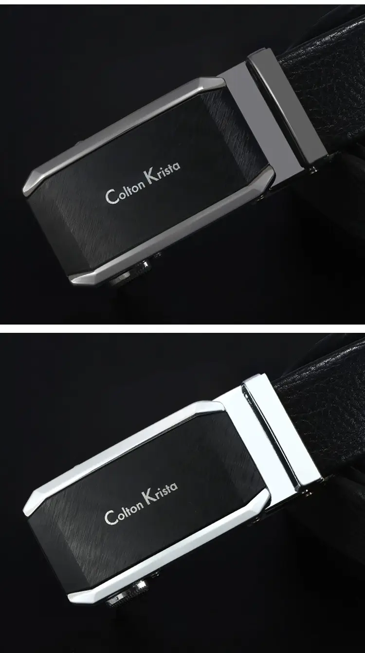 Men's Black Automatic Buckle Belt Real Two-Layer Cowhide — feature 6