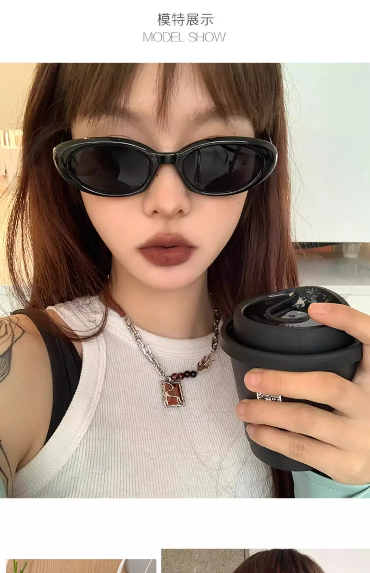 Men Women Korean Cat Eye Sunglasses Black High Visibility — feature 4