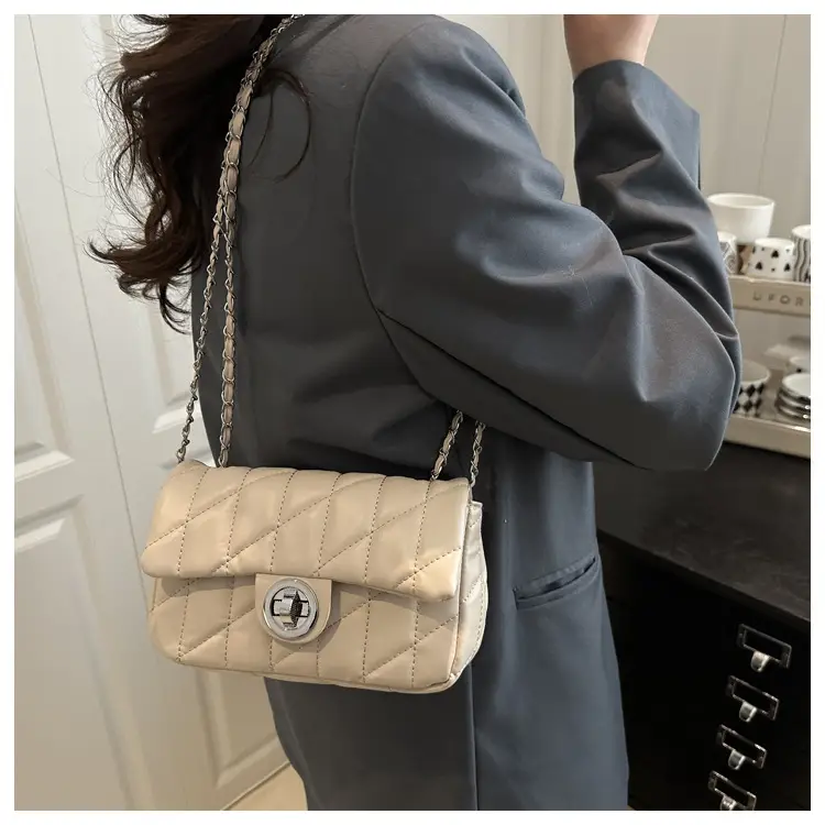 White Quilted Chain Shoulder Bag for Women — feature 12